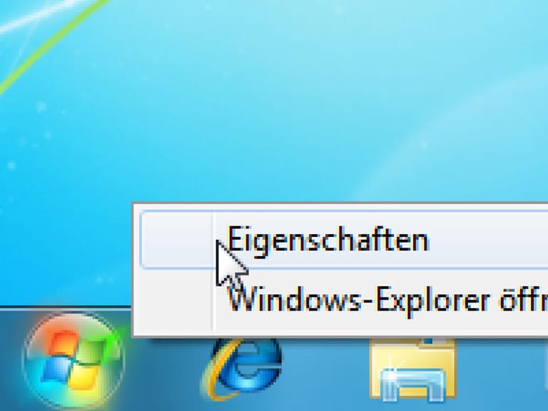 Um die Schaltfläche "Energie sparen" im Startmenü dauerhaft zu verankern, klicken Sie mit der rechten Maustaste auf dem Startknopf und wählen Eigenschaften.