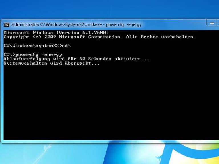 Etwa 60 Sekunden lang analysiert Windows 7 nun Ihr System. Lassen Sie das Fenster geöffnet.