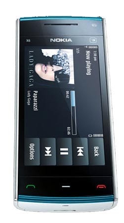 Auch Nokia hat ein Internethandy im Angebot: 399 Euro kostet das X6 - und lässt in Sachen Ausstattung kaum Wünsche offen. Das elegante Smartphone hat jedoch zwei Schwächen: Der Arbeitsspeicher ist mit 128 MB etwas dürftig und das Symbian S60-Betriebssystem gilt nicht gerade als optimal für den Einsatz mit einem Touchscreen. (