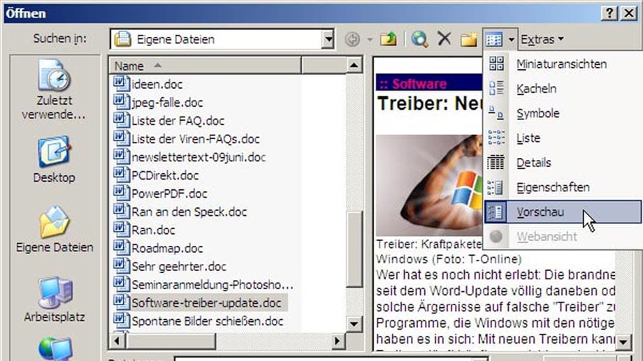 Vorschau in Word: Suche nach Dokumenten beschleunigen