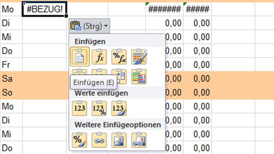 Werte in Excel-Tabellen kopieren