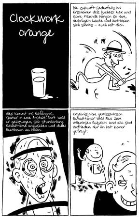 Auszug aus "Clockwork Orange" (Comic aus "Weltliteratur für Eilige" von Henrik Lange, Knaur Verlag)
