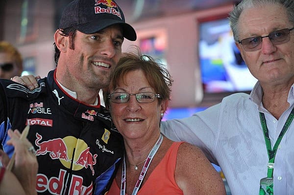 Sieger Mark Webber mit Mutter Diane und Vater Alan.