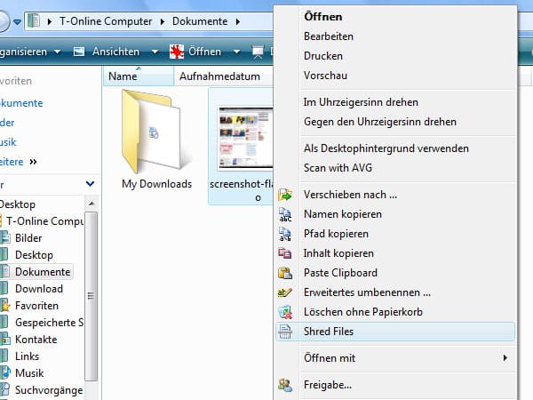 Kontextmenü im Windows-Explorer erweitern. (Screenshot: t-online.de)