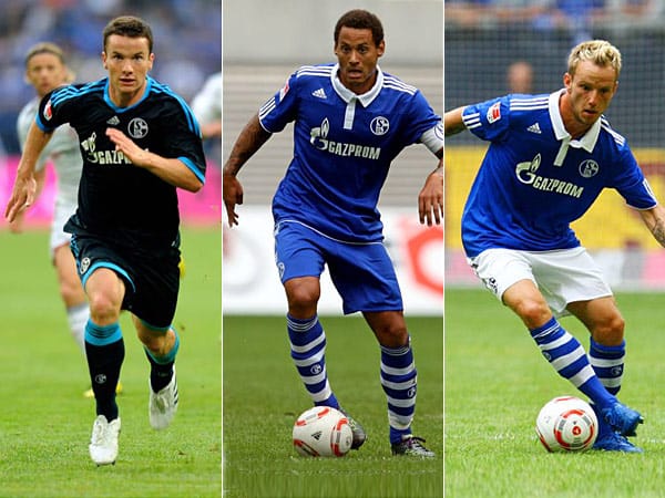 Das Mittelfeld von Schalke 04 ist gut besetzt. Alexander Baumjohann (li.), Jermaine Jones (Mi.) und Ivan Rakitic sind die aussichtsreichsten Kandidaten für einen Stammplatz. Hinzu kommen WM-Shootingstar Joel Matip, Peer Kluge und Youngster Christoph Moritz. Felix Magath hat die Qual der Wahl. (Fotos: imago, Kombo: t-online.de) Das Mittelfeld von Schalke 04 ist gut besetzt. Alexander Baumjohann (li.), Jermaine Jones (Mi.) und Ivan Rakitic sind die aussichtsreichsten Kandidaten für einen Stammplatz. Hinzu kommen WM-Shootingstar Joel Matip, Peer Kluge und Youngster Christoph Moritz. Felix Magath hat die Qual der Wahl. (Fotos: imago, Kombo: t-online.de)