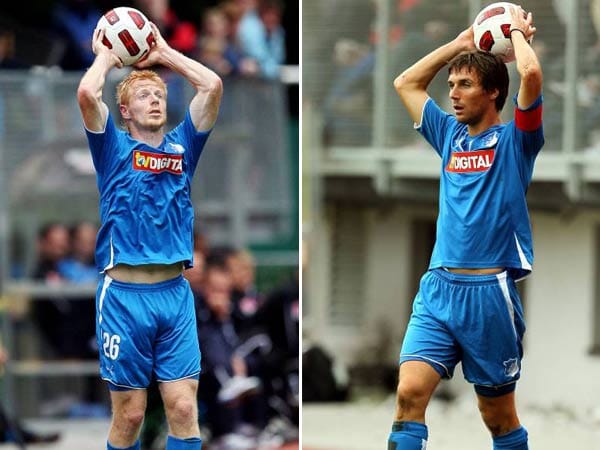 Beim Einwerfen machen beide eine gute Figur: Andreas Ibertsberger (li.) und Christian Eichner sind auf der Position des linken Außenverteidigers zu Hause. Momentan steht Eichner bei Hoffenheims Trainer Ralf Rangnick wohl höher im Kurs. (Fotos: imago, Kombo: t-online.de) Beim Einwerfen machen beide eine gute Figur: Andreas Ibertsberger (li.) und Christian Eichner sind auf der Position des linken Außenverteidigers zu Hause. Momentan steht Eichner bei Hoffenheims Trainer Ralf Rangnick wohl höher im Kurs. (Fotos: imago, Kombo: t-online.de)