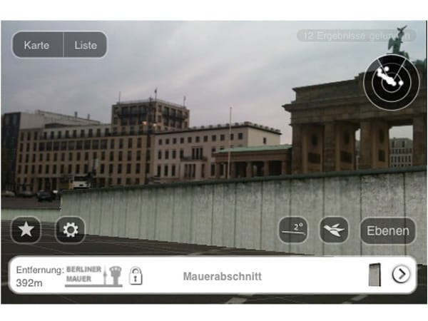 iPhone App "Layar" baut die Berliner Mauer wieder auf. (Bild: Hersteller)