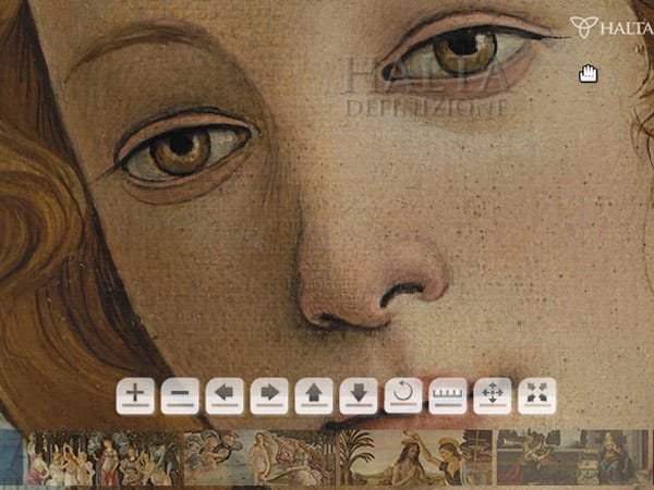 Botticellis Meisterwerk zeigt aus dieser Nähe bereits Details die der Betrachter im Museum kaum so zu sehen bekommt. (Screenshot: t-online.de)