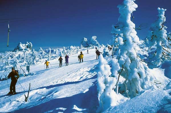 Polen, Schlesien: Skifahren in Schreiberau am Reifträger. (