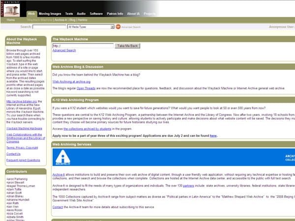 Internet-Archiv Wayback Machine (Screenshot: t-online.de).