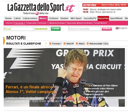 "La Gazetta dello Sport.it" macht mit dem Champion auf.