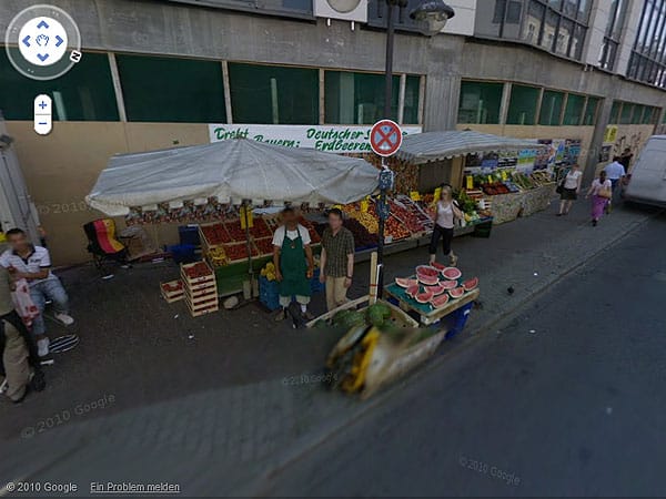 Marktstand in der Leipziger Straße im Frankfurter Stadtteil Bockenheim. (Screenshot: t-online.de)