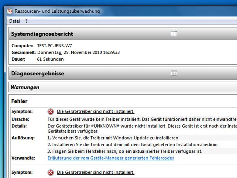 Systemdiagnose von Windows 7 nutzen. (Screenshot: t-online.de)