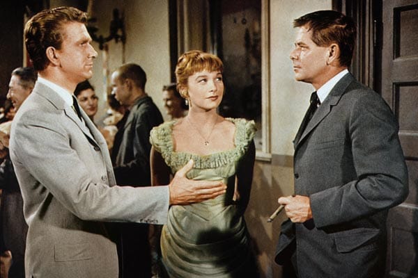 1958 spielte Nielsen (li.) gemeinsam mit Shirley MacLaine und Glenn Ford im Western "In Colorado ist der Teufel los". (