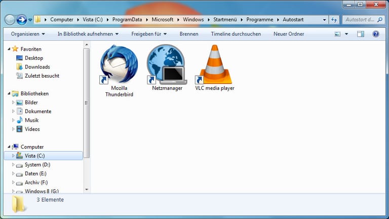 Autostart-Ordner von Windows 7