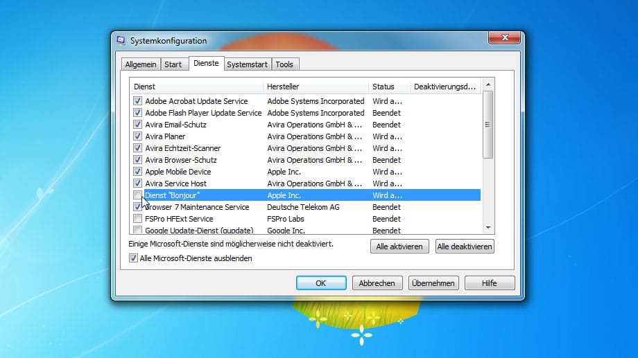 Unnütze Dienste in Windows 7 ausschalten
