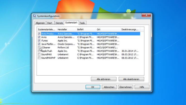 Systemkonfiguration von Windows 7.
