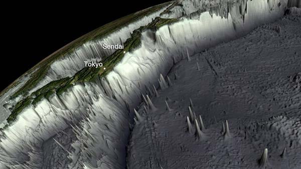 Pazifik ohne Wasser: Japans steil aufragende Küste stauchte die Tsunamis, so dass sie sich hoch aufrichteten. Kilometerweit strömte das Meer ins Landesinnere von Honshu; kaum ein Gebäude hielt der Strömung stand. ( Pazifik ohne Wasser: Japans steil aufragende Küste stauchte die Tsunamis, so dass sie sich hoch aufrichteten. Kilometerweit strömte das Meer ins Landesinnere von Honshu; kaum ein Gebäude hielt der Strömung stand. (