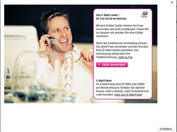 Die Anmeldung zum PC-Faxdienst erfolgt über das Kundencenter auf der Internetseite von t-online.de. (Screenshot: t-online.de)
