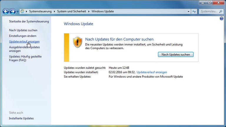 Mit einem Klick auf Updateverlauf anzeigen können Sie sich alle bereits installierten Windows-Updates ansehen.
