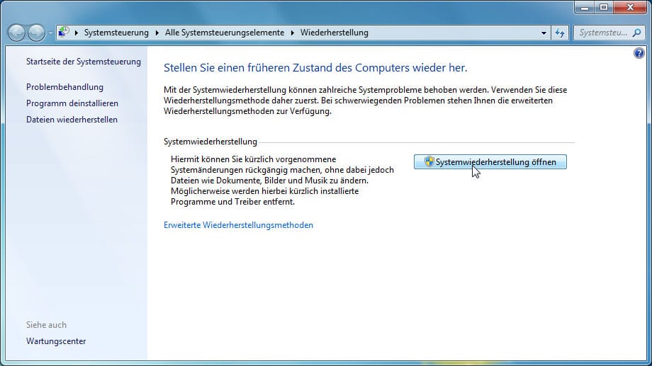 Windows 7 und Vista: Systemwiederherstellung nutzen