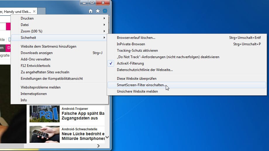 Phishing-Filter in Windows 7 aktivieren