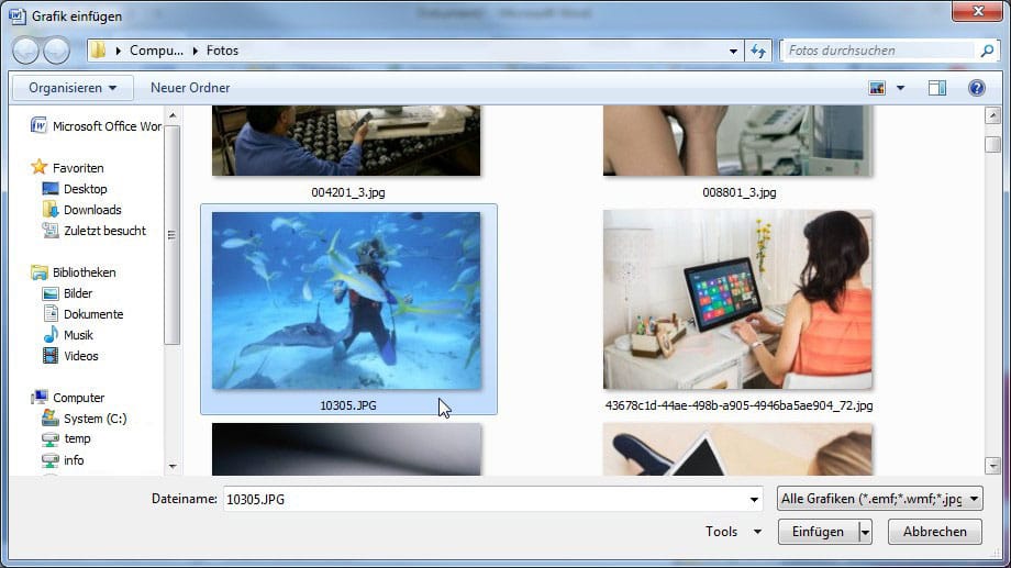Bilder und Text verbinden in Word - Bild auswählen