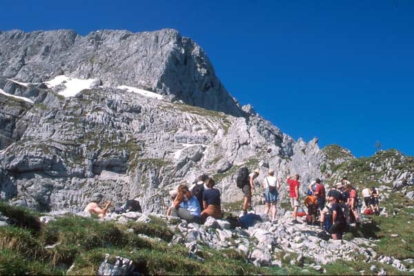 Klettersteig in den Berchtesgadener Alpen: Nordost-Grat, Blick auf Schustersteig.