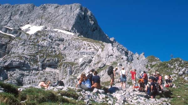 Klettersteig in den Berchtesgadener Alpen: Nordost-Grat, Blick auf Schustersteig.