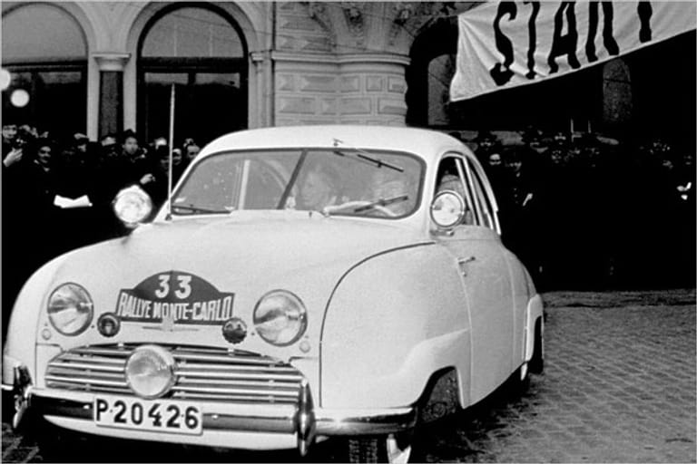 Frühe Sportqualitäten: Bereits 1951 trat Saab mit dem 92 bei der Rallye Monte-Carlo an.