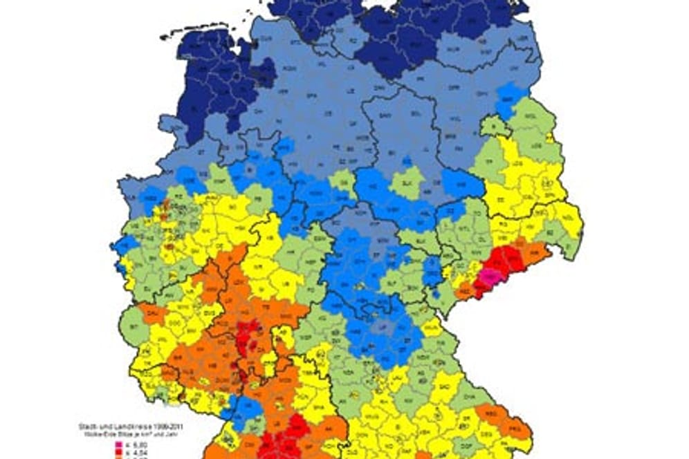 Gewitter-Deutschlandkarte: Wo die meisten Blitze einschlagen
