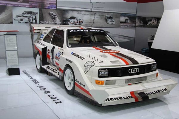 Das Highlight auf dem Audi-Stand ist das Pikes Peak-Siegerfahrzeug, welches 1987 von Walter Röhrl nach von zehn Minuten und 48 Sekunden in Ziel pilotiert wurde.