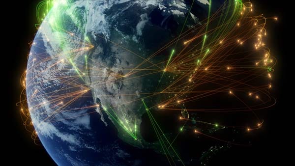 Hier sind die Im- und Exportströme der USA an Nahrungsmitteln dargestellt. Das Land exportiert Rindfleisch in große Teile der Welt und importiert Nahrungsmittel im Wert von 86 Milliarden Dollar.