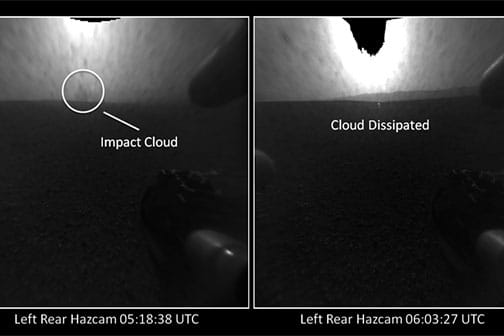 "Curiosity" fotografierte im Bereich des Gale-Kraters einen Flecken, der kurze Zeit später verschwand