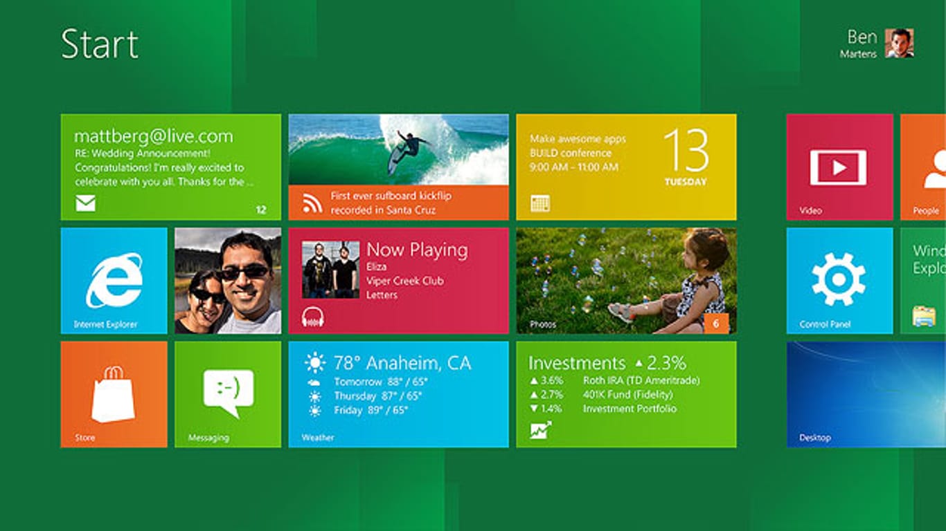 Startbildschirm von Windows 8