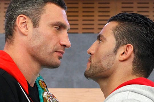 Manuel Charr (re.) will am Samstag Box-Weltmeister Vitali Klitschko dessen WBC-Gürtel im Schwergewicht abnehmen.