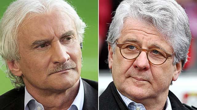 Rudi Völler setzt sich gegen Marcel Reif zur Wehr.