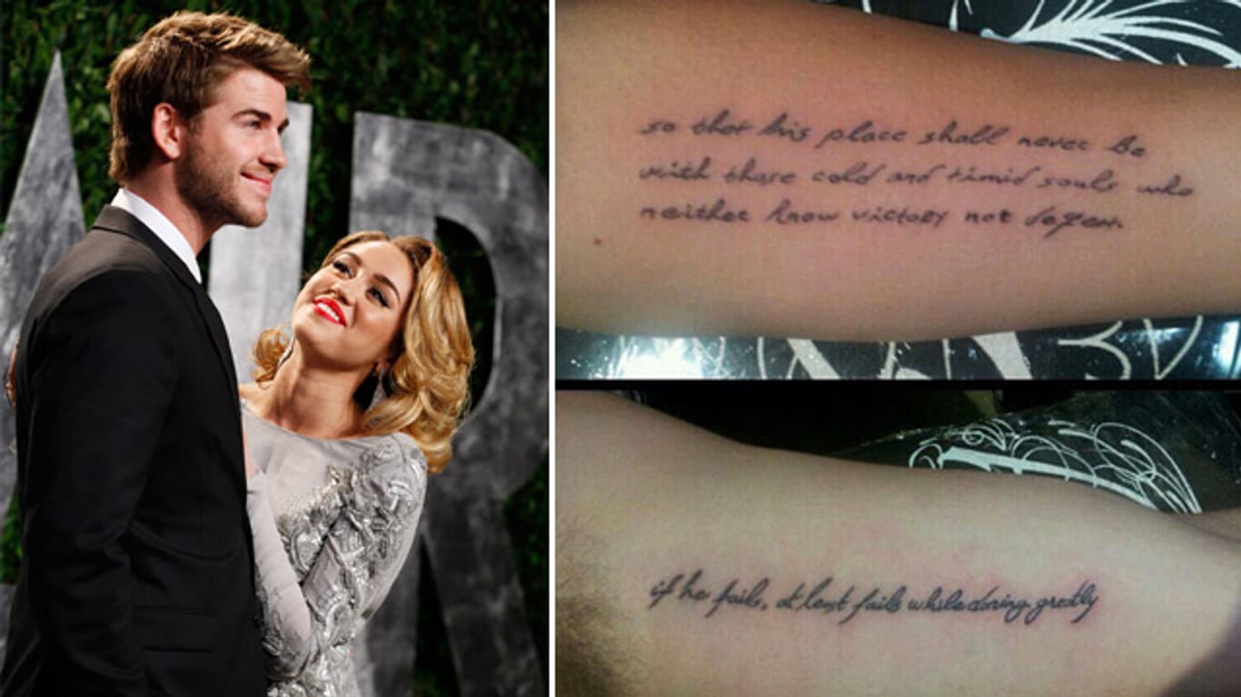 Sie tragen den Liebesbeweis auf der Haut: Miley Cyrus und Liam Hemsworth haben ein Partnertattoo.