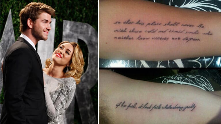 Sie tragen den Liebesbeweis auf der Haut: Miley Cyrus und Liam Hemsworth haben ein Partnertattoo.