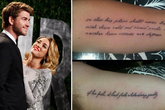 Sie tragen den Liebesbeweis auf der Haut: Miley Cyrus und Liam Hemsworth haben ein Partnertattoo.