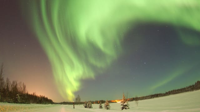 Polarlicht über dem Bear Lake in Alaska.