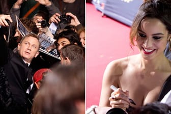 Fleißig verteilten die Hauptdarsteller Daniel Craig und Bérénice Marlohe Autogramme an die wartenden Fans.