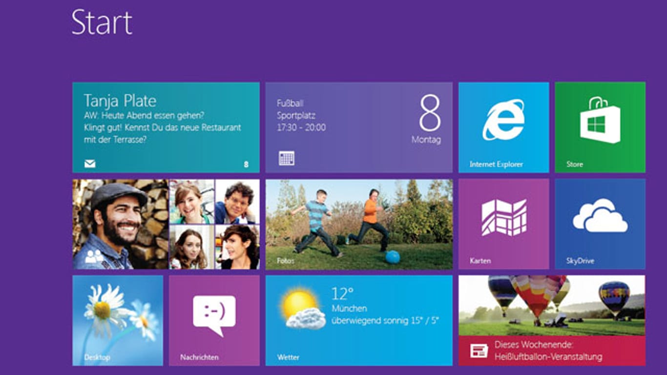 Windows 8 mit der neuen Oberfläche im Kacheldesign.