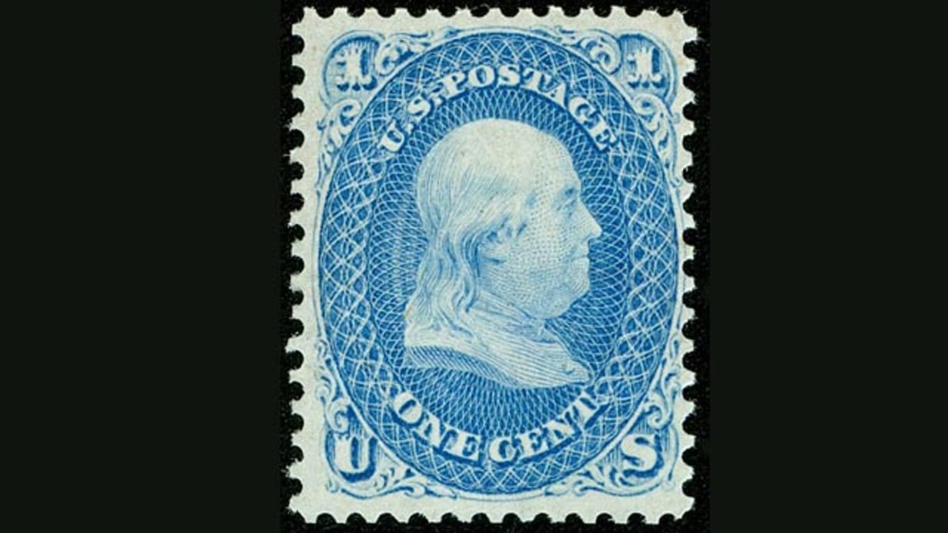 Benjamin Franklin, einer der US-Gründerväter, auf ein Ein-Cent-Marke aus dem Jahr 1861.
