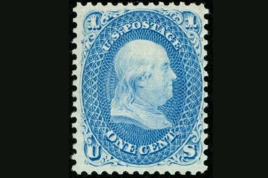 Benjamin Franklin, einer der US-Gründerväter, auf ein Ein-Cent-Marke aus dem Jahr 1861.