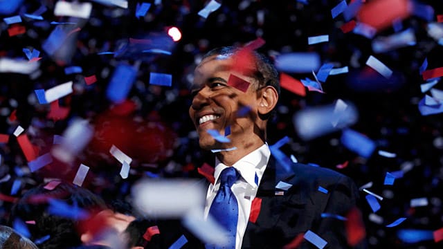 US-Wahl 2012: Der alte und neue Präsident Obama im Konfettiregen US-Wahl 2012: Der alte und neue Präsident Obama im Konfettiregen