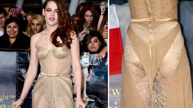 Kristen Stewart versuchte im goldfarbenen Kleid von ihrer Fremdgehaffäre abzulenken.