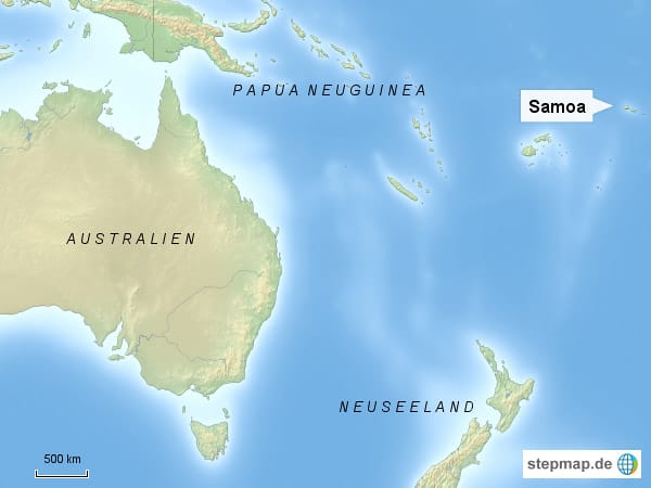 Samoa liegt in der Südsee, östlich von Papua Neuguinea.