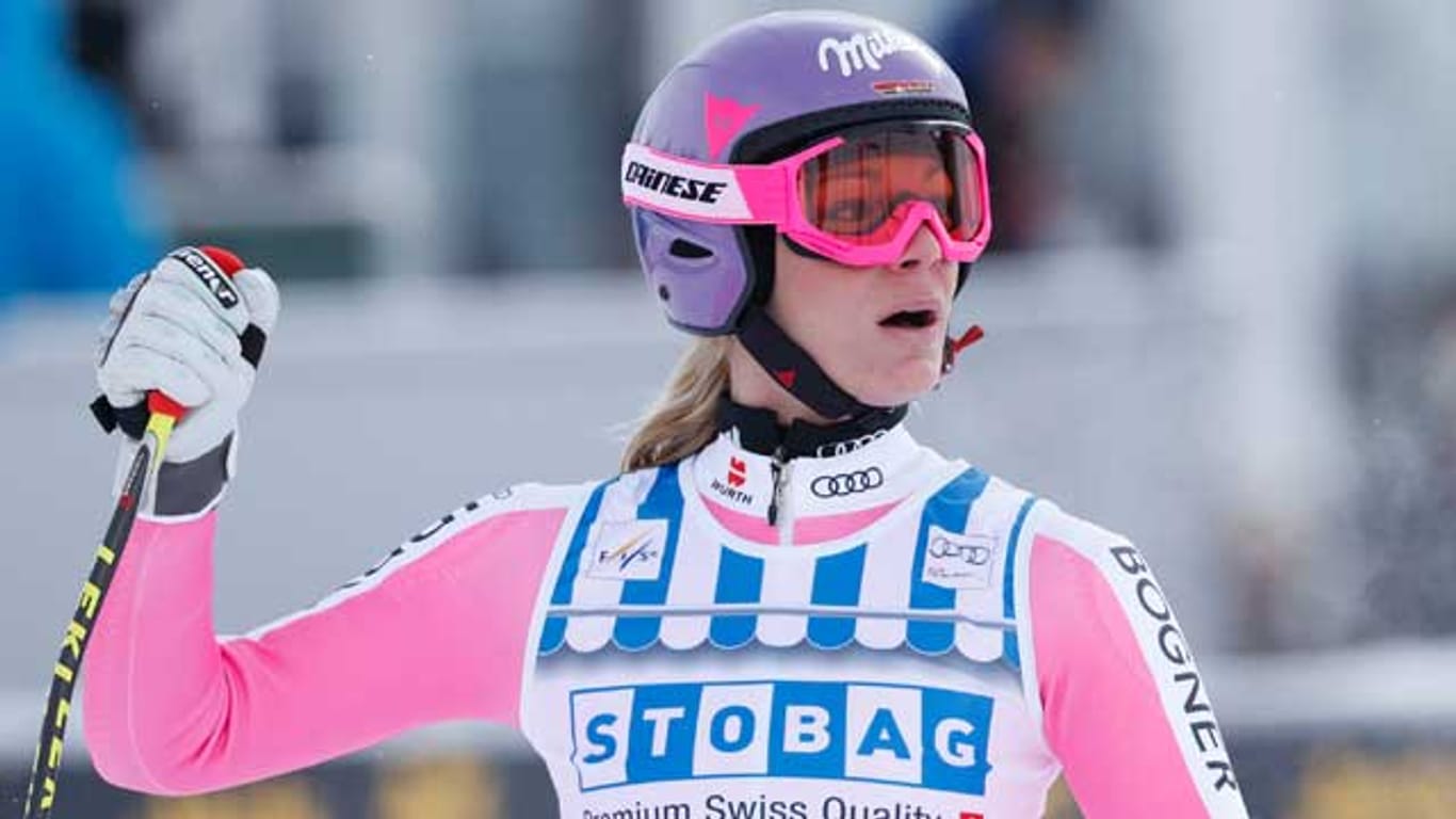 Maria Höfl-Riesch belegt beim Super-G in St. Moritz Platz fünf.