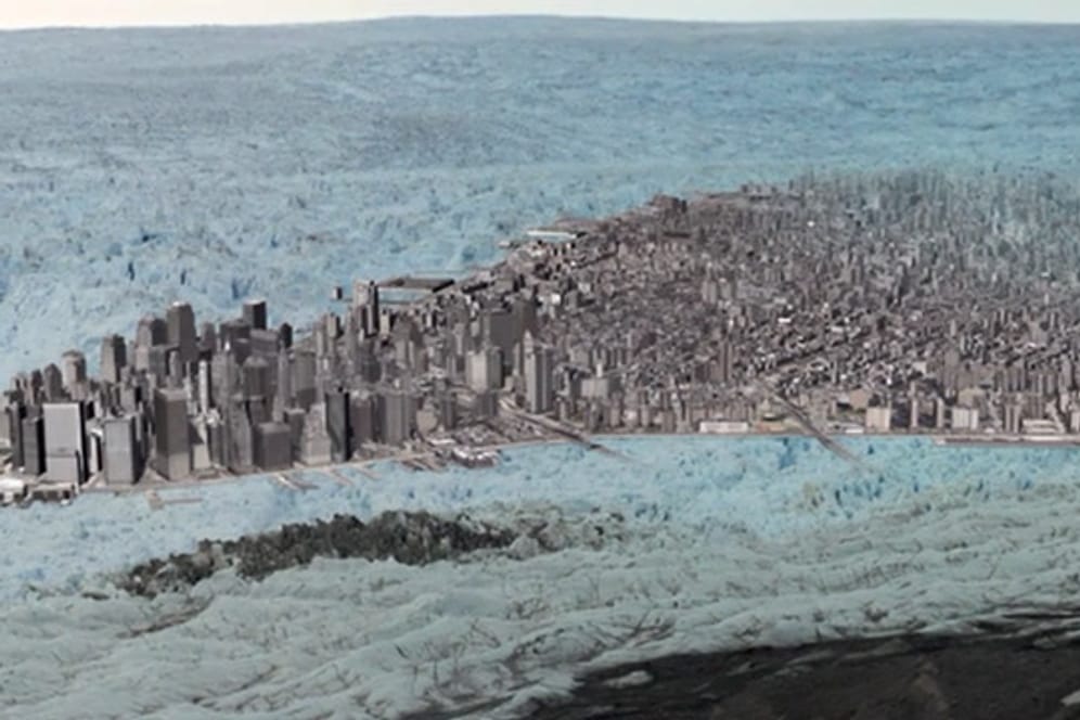 Diese Montage zeigt die abgebrochene Eisfläche in Relation zu Manhattan